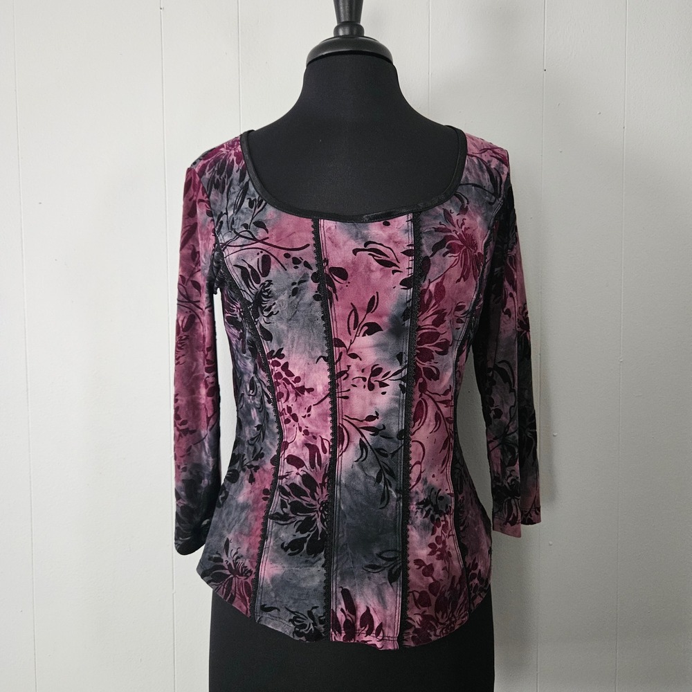 Vintage Velvet Burnout Top Women Lace Whimsigoth Dark Fairy Witchy